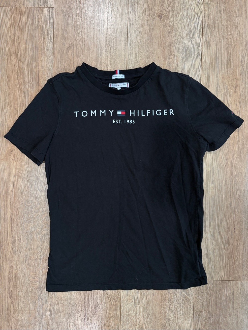 Tommy Hilfiger Black Logo Tee Organic Cotton Relaxed Fit Small